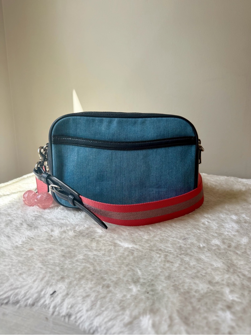 Coach Jes Crossbody in Denim and Leather with chain charm and cherry charm - Picture 8 of 12